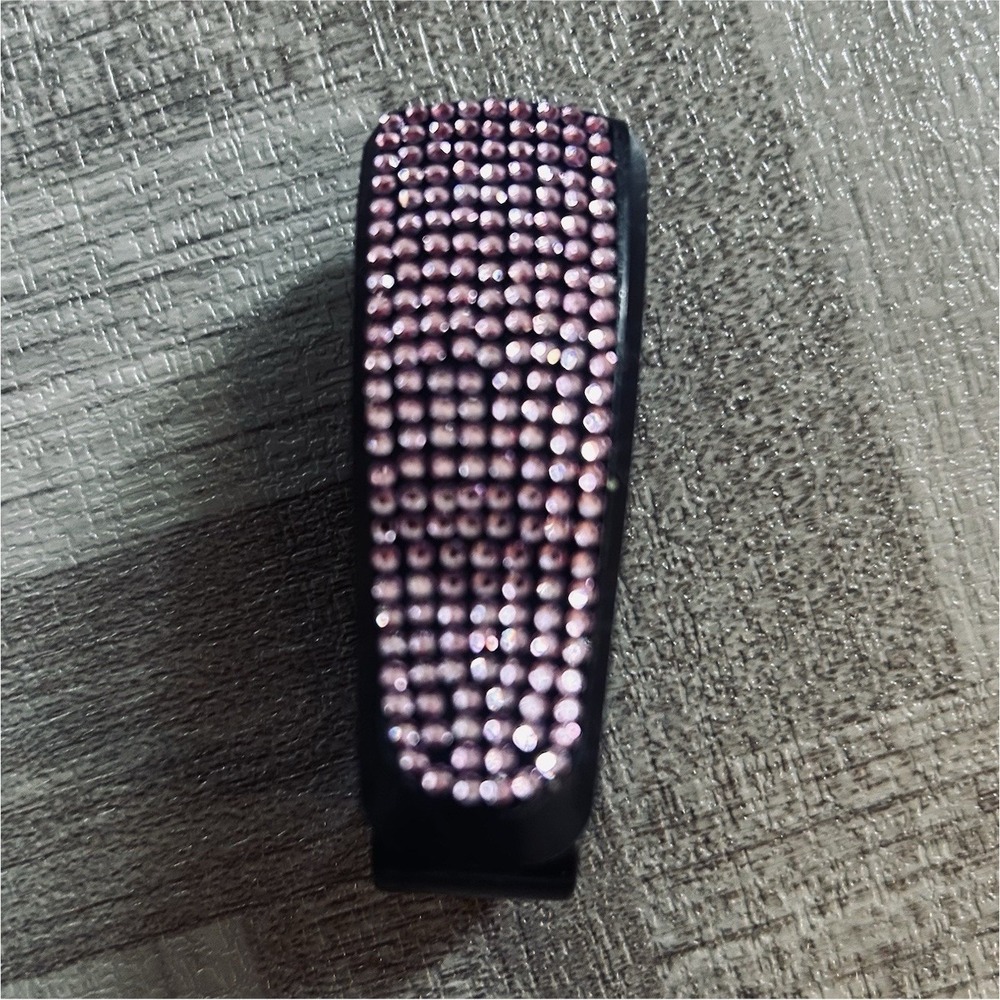Black Purple Rhinestone Embellished Plastic Sunglasses holder for sun visor